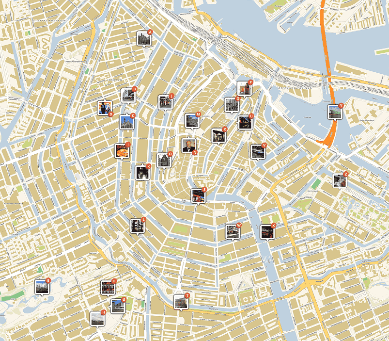 Divisória do mapa turístico de Amsterdã